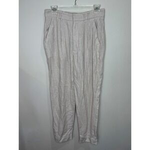 Abercrombie & Fitch Tan White Checked Pants Sz S Linen Blend